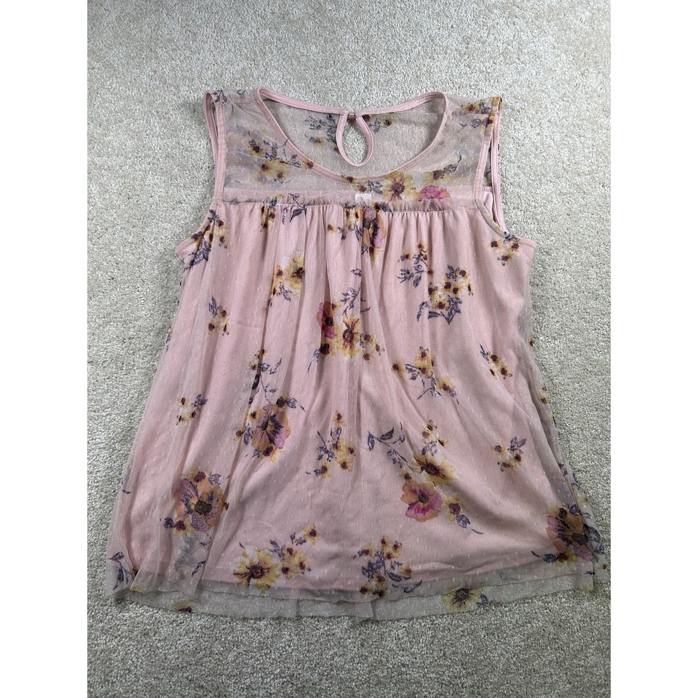 No Boundaries Tank Top L Floral Sheer Mesh Sleeveless BloomCore Fairy Whimsy